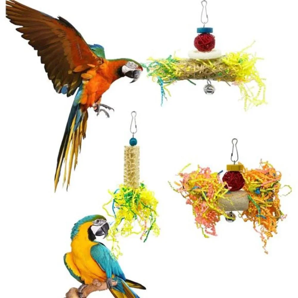 Bird Parrots Shredding Toys Parakeet Chewing Toys Bird Loofah Toys Parrot Cage